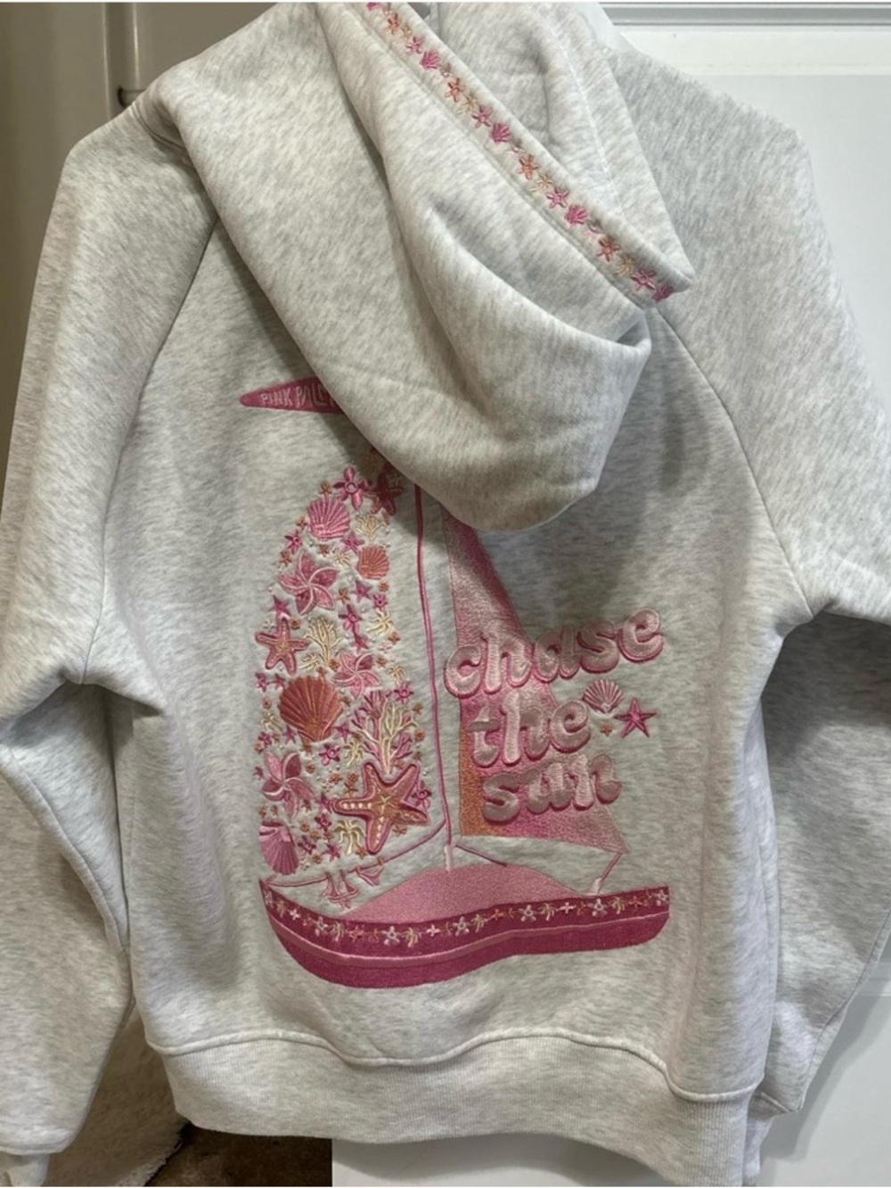 Pink palm puff chase the sun hoodie pink xs